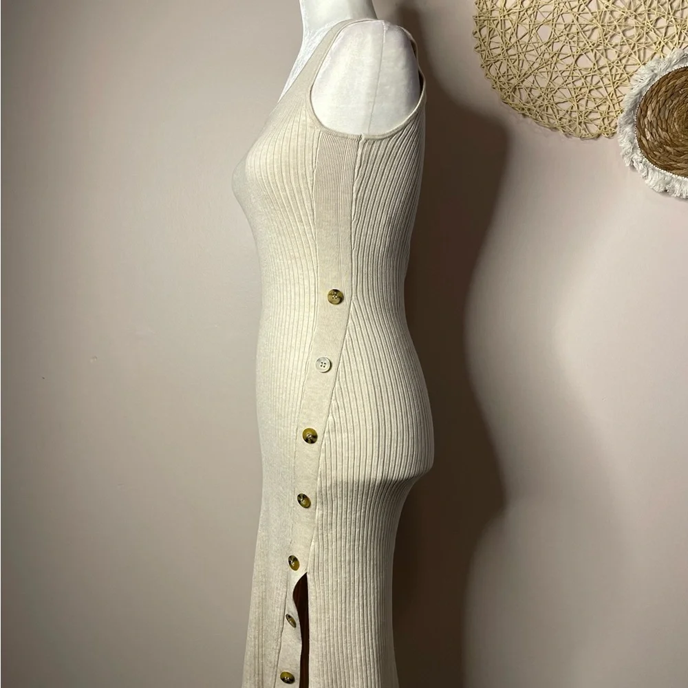 Hippie Rose Ribbed Knit Sleeveless Midi Sweater Dress (Beige) - Small